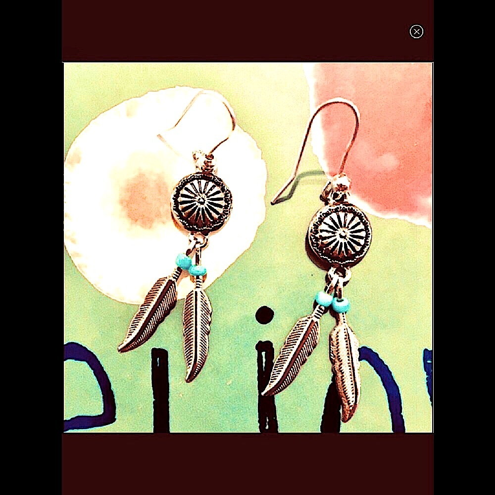 DREAM CATCHER SILVER FEATHER BEADS EARRINGS